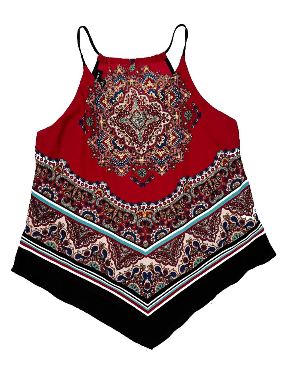 Fortune Ivy Red Paisley Halter Top handkerchief hem Womens M
